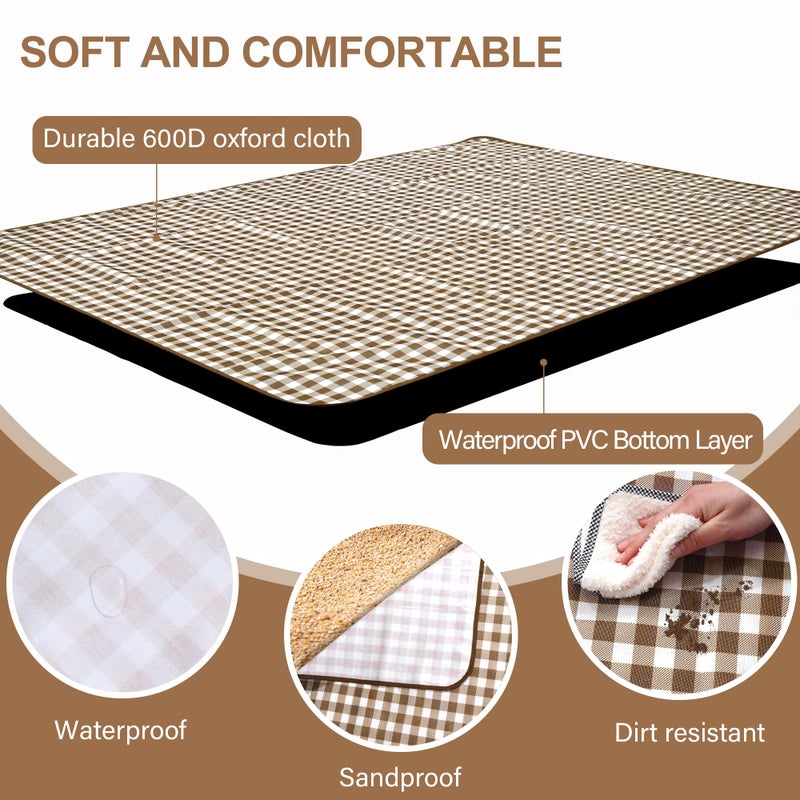 HX&OD Picnic Blanket Outdoor Extra Large Picnic Mat 80""X60"" Camping Blanket Beach Blanket Foldable Waterproof Sand Mat Hiking Travel Family Concerts(Brown) - Image 3